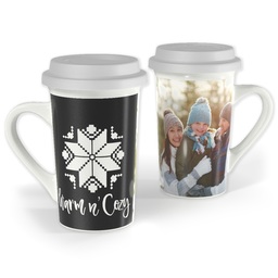 Premium Grande Photo Mug with Lid, 16oz with Custom Color Warm and Cozy design