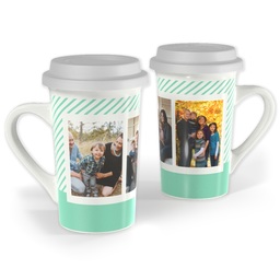 Premium Grande Photo Mug with Lid, 16oz with Diagonal Stripe design