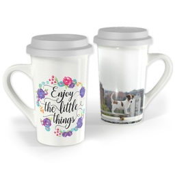 Premium Grande Photo Mug with Lid, 16oz with Enjoy Little Things Bouquet design