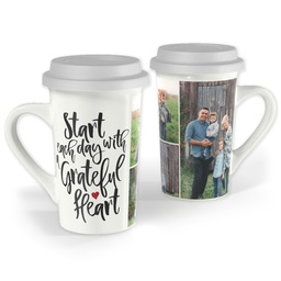 Premium Grande Photo Mug with Lid, 16oz with Grateful Heart design