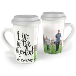Premium Grande Photo Mug with Lid, 16oz with Live In The Moment design
