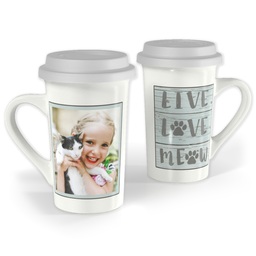Premium Grande Photo Mug with Lid, 16oz with Live Love Meow design