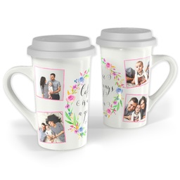 Premium Grande Photo Mug with Lid, 16oz with Watercolor Coffee design