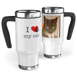 14oz Stainless Steel Travel Photo Mug with I Heart Paw Print My Cat design