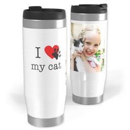 14oz Personalized Travel Tumbler with I Heart Paw Print My Cat design