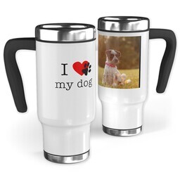 14oz Stainless Steel Travel Photo Mug with I Heart Paw Print My Dog design