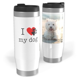 14oz Personalized Travel Tumbler with I Heart Paw Print My Dog design