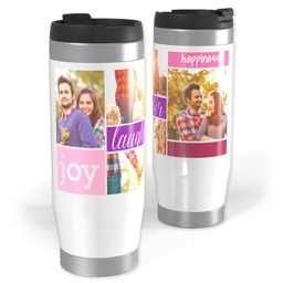 14oz Personalized Travel Tumbler with Joy And Laughter Pink design