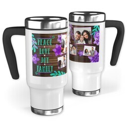 14oz Stainless Steel Travel Photo Mug with Rustic Peace Love Joy Family design