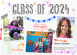5x7 Greeting Card, Glossy, Blank Envelope with Class Of 2024 Doodles design