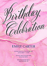5x7 Greeting Card, Glossy, Blank Envelope with Pink Abstract Birthday Celebration Invite design