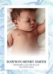 5x7 Greeting Card, Glossy, Blank Envelope with Blue Marble Baby Boy Announcement design