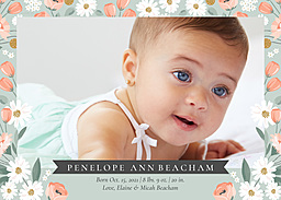 5x7 Greeting Card, Glossy, Blank Envelope with Daisies and Tulips Baby Girl Announcement design