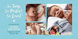 4x8 Greeting Card, Matte, Blank Envelope with So Tiny, So Loved Baby Boy Announcement design