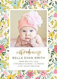 5x7 Greeting Card, Glossy, Blank Envelope with Floral Baby Announcement design
