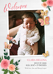 5x7 Greeting Card, Glossy, Blank Envelope with Baby Girl Paper Flowers design