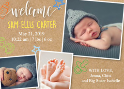 5x7 Greeting Card, Glossy, Blank Envelope with Welcome Baby Announcement design