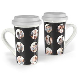 Premium Grande Photo Mug with Lid, 16oz with Circle Grid (Available in Black, Gray & Red) design