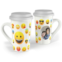 Premium Grande Photo Mug with Lid, 16oz with Emoji design