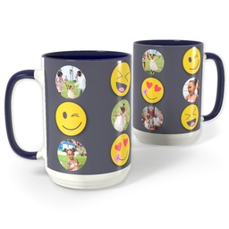 Blue Photo Mug, 15oz with Emoji Fun design