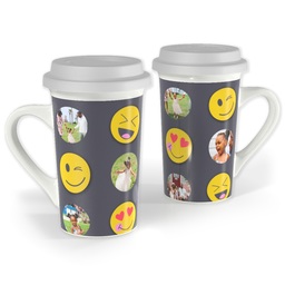 Premium Grande Photo Mug with Lid, 16oz with Emoji Fun design
