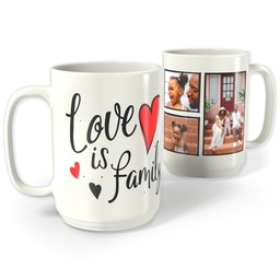 White Photo Mug, 15oz with Family Hearts design