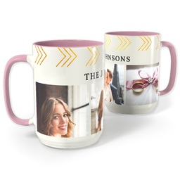 Pink Photo Mug, 15oz with Gold Triangle Details design