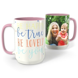 Pink Photo Mug, 15oz with Happiness Is Unique design