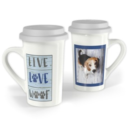 Premium Grande Photo Mug with Lid, 16oz with Live Love Woof design