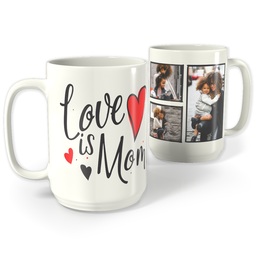 White Photo Mug, 15oz with Mom Hearts design