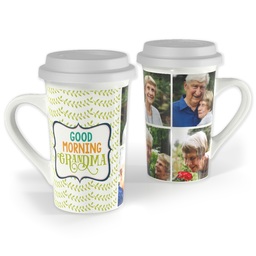 Premium Grande Photo Mug with Lid, 16oz with Morning Grandma design