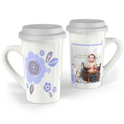 Premium Grande Photo Mug with Lid, 16oz with Paper White Flowers design