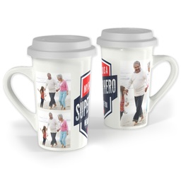 Premium Grande Photo Mug with Lid, 16oz with Super Hero Dad design