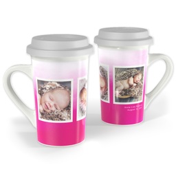 Premium Grande Photo Mug with Lid, 16oz with Watercolor Pink design