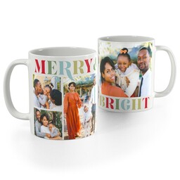 White Photo Mug, 11oz with Merry And Bright design