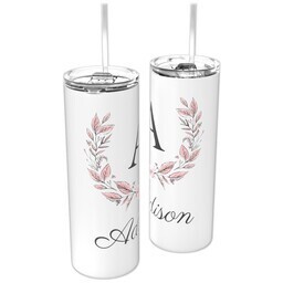 Personalized Tumbler with Straw with Floral Monogram design