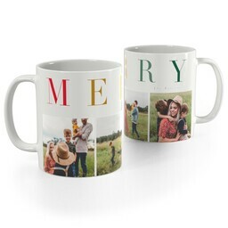White Photo Mug, 11oz with Hello Merry Days design