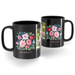 Black Ceramic Photo Mug, 11oz with Beautiful Flowers design