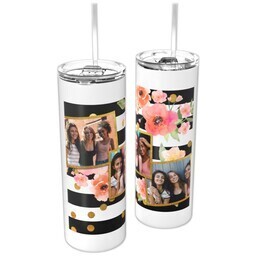 Personalized Tumbler with Straw with Bold Floral Stripes design