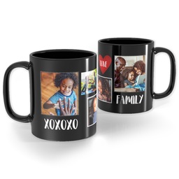 Black Ceramic Photo Mug, 11oz with Family XOXOXO design