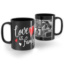 Black Ceramic Photo Mug, 11oz with Hearts Family design