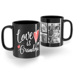 Black Ceramic Photo Mug, 11oz with Hearts Grandma design