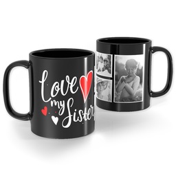 Black Ceramic Photo Mug, 11oz with Hearts Sister design