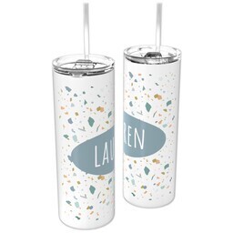 Personalized Tumbler with Straw with Neutral Terrazo design