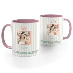 Pink Handle Photo Mug, 11oz with Romantic Florals design
