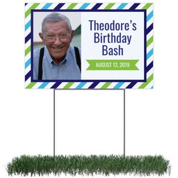 Photo Lawn Sign 12x18 (with H-Stake) with Birthday Stripes design