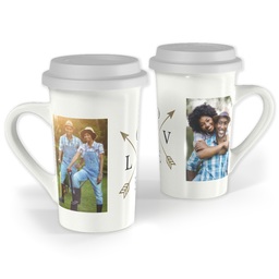 Premium Grande Photo Mug with Lid, 16oz with Arrow Love design