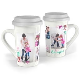 Premium Grande Photo Mug with Lid, 16oz with Be Mine Hearts design