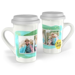 Premium Grande Photo Mug with Lid, 16oz with Grandma Watercolor Splash design