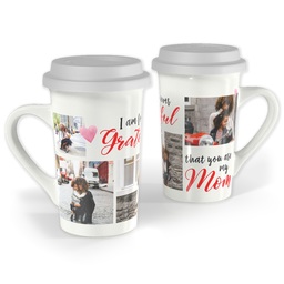 Premium Grande Photo Mug with Lid, 16oz with Grateful Mom design